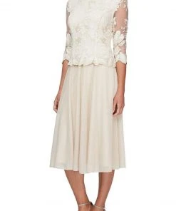 Alex Evenings - 81122420 Embroidered Quarter Sleeves A-Line Dress