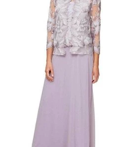 Alex Evenings - 81122422 Metallic Lace Quarter Sleeved Long Dress