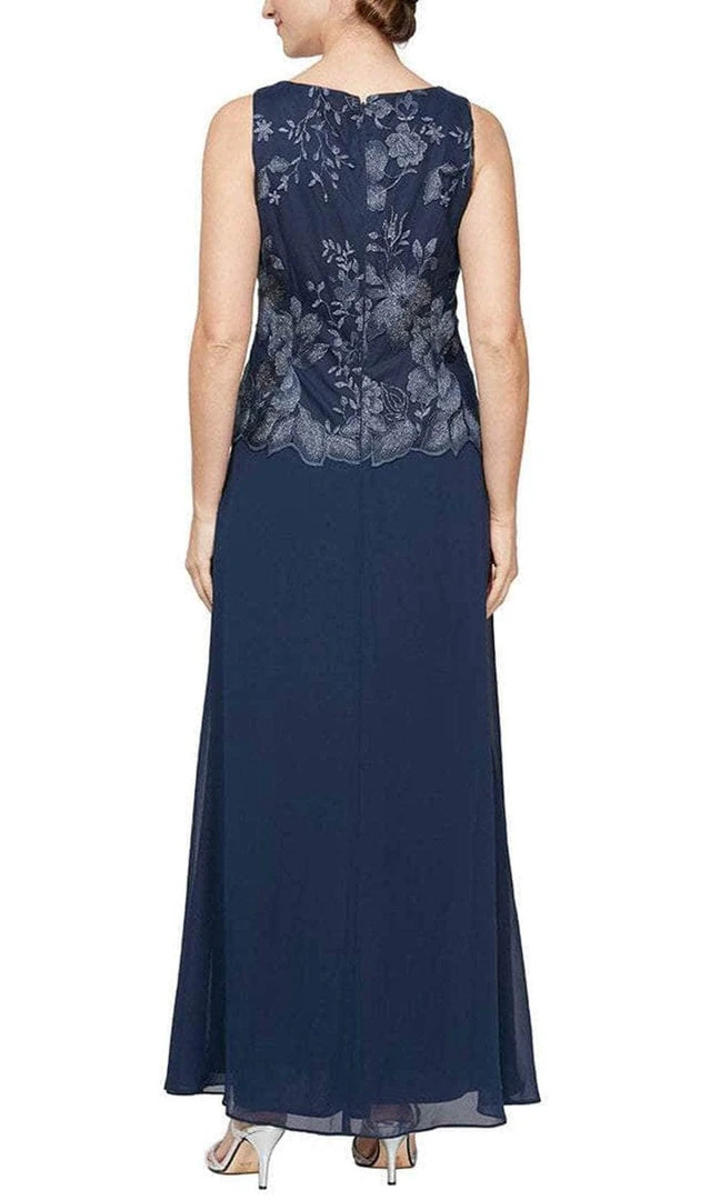 Alex Evenings - 81122422 Metallic Lace Quarter Sleeved Long Dress 8 Alex Evenings - 81122422 Metallic Lace Quarter Sleeved Long Dress