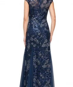 Alex Evenings - 8117897 V-Neck Floral Embroidered Gown With Shawl 9 Alex Evenings - 8117897 V-Neck Floral Embroidered Gown With Shawl