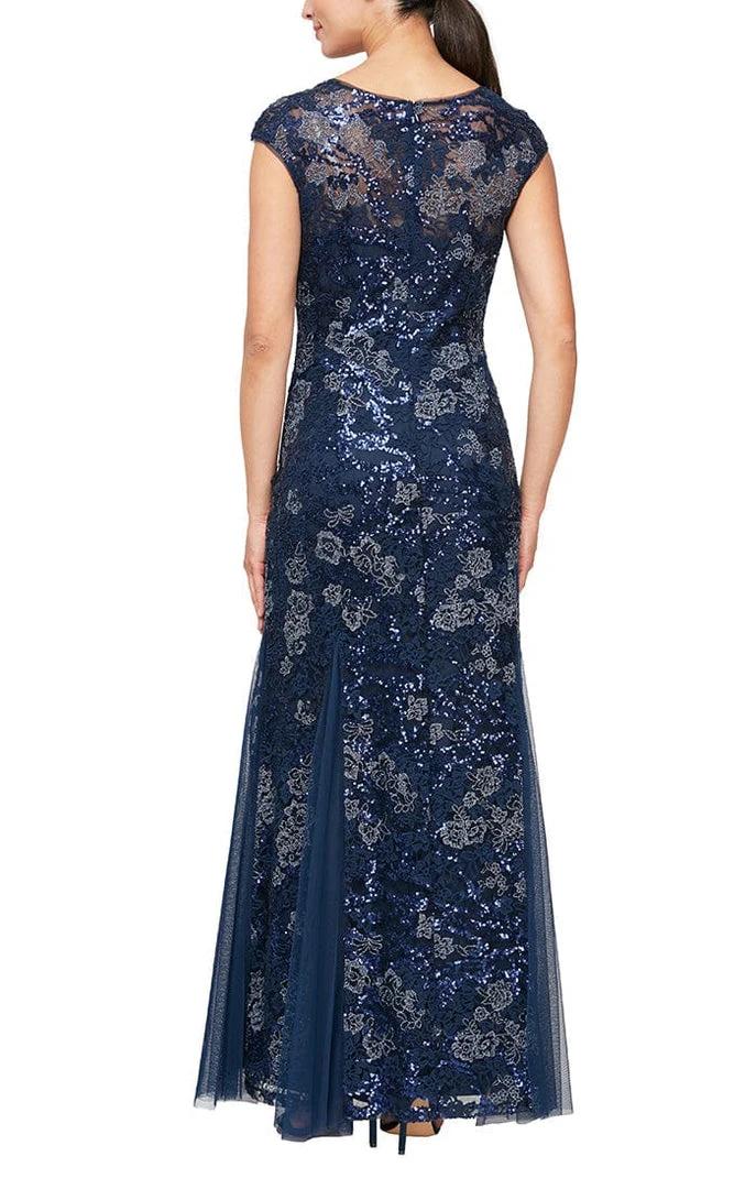 Alex Evenings - 8117897 V-Neck Floral Embroidered Gown With Shawl 6 Alex Evenings - 8117897 V-Neck Floral Embroidered Gown With Shawl