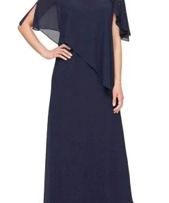 Alex Evenings - 8192003 Asymmetrical Caped Chiffon Dress