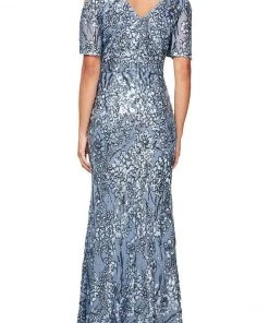 Alex Evenings - 8196611 Flutter Sleeves Sequined Long Gown