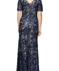 Alex Evenings - 8196611 Flutter Sleeves Sequined Long Gown