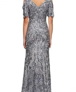Alex Evenings - 8196611 Flutter Sleeves Sequined Long Gown