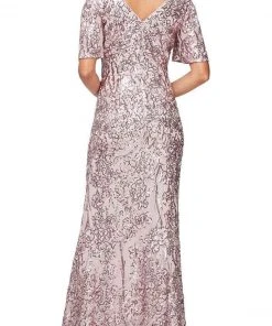 Alex Evenings - 8196611 Flutter Sleeves Sequined Long Gown