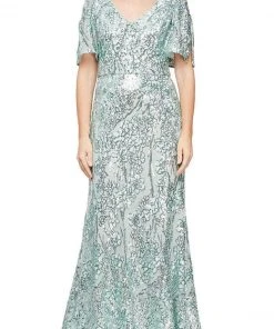 Alex Evenings - 8196611 Flutter Sleeves Sequined Long Gown