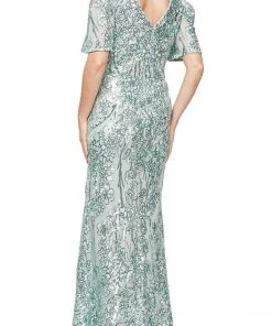 Alex Evenings - 8196611 Flutter Sleeves Sequined Long Gown