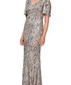 Alex Evenings - 8196611 Flutter Sleeves Sequined Long Gown
