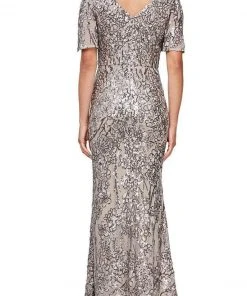 Alex Evenings - 8196611 Flutter Sleeves Sequined Long Gown