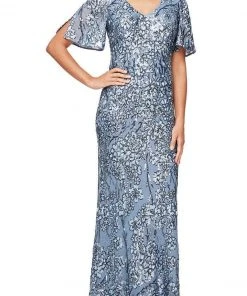 Alex Evenings - 8196611 Flutter Sleeves Sequined Long Gown