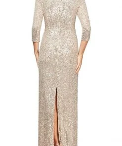 Alex Evenings - 8196646 Sequined V-Neck Column Gown