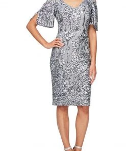 Alex Evenings - 8196728 Short Flutter Sleeves Sequin Dress