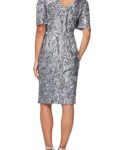 Alex Evenings - 8196728 Short Flutter Sleeves Sequin Dress