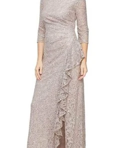 Alex Evenings - 84122476 Embroidered Quarter Sleeve Long Dress