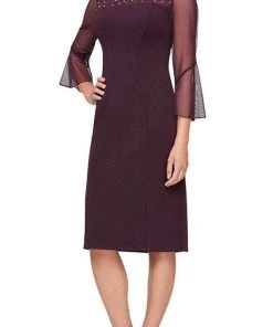 Alex Evenings - 8460208 Quarter Belle Sleeves Knee Length Dress