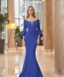Alexander By Daymor - 1053 Bateau Circular Flounce Sleeves Mermaid Gown