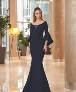 Alexander By Daymor - 1053 Bateau Circular Flounce Sleeves Mermaid Gown