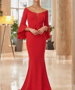Alexander By Daymor - 1053 Bateau Circular Flounce Sleeves Mermaid Gown