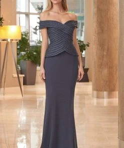 Alexander By Daymor - 1062 Embellished Bodice Off-Shoulder Trumpet Gown