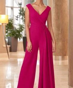 Alexander By Daymor - 1063 Deep V-Neckline Long Jumpsuit