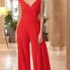 Alexander By Daymor - 1063 Deep V-Neckline Long Jumpsuit