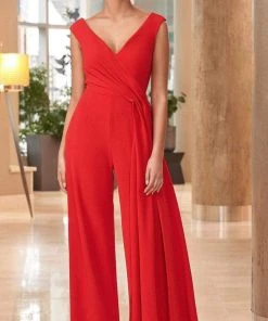Alexander By Daymor - 1063 Deep V-Neckline Long Jumpsuit