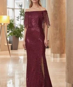 Alexander By Daymor - 1064 Off-Shoulder Low Slit Column Gown