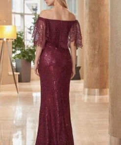 Alexander By Daymor - 1064 Off-Shoulder Low Slit Column Gown