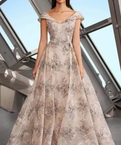 Alexander By Daymor - 1167 Embroidered Wide V-neck A-line Gown