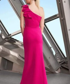 Alexander By Daymor - 1174 Asymmetric Ruffled One Shoulder Long Sheath Gown