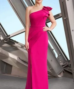Alexander By Daymor - 1174 Asymmetric Ruffled One Shoulder Long Sheath Gown