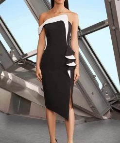 Alexander By Daymor - 1179 Two Tone Asymmetric Sheath Dress