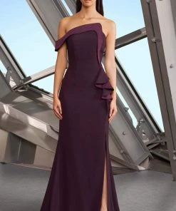 Alexander By Daymor - 1188 Asymmetric Neckline Ruffled Accent Evening Gown