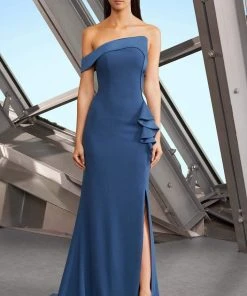 Alexander By Daymor - 1188 Asymmetric Neckline Ruffled Accent Evening Gown