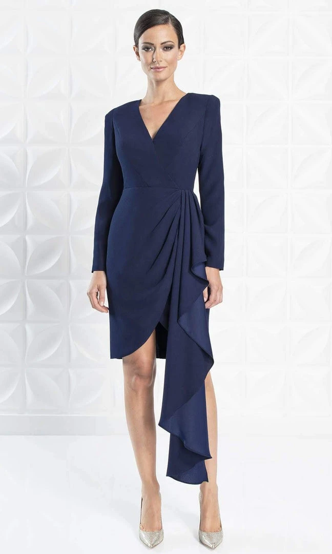 Alexander By Daymor - 1251 Long Sleeve Ruffle Drape Short Formal Dress 6 Alexander By Daymor - 1251 Long Sleeve Ruffle Drape Short Formal Dress