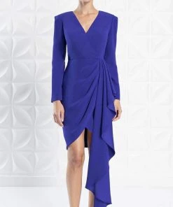 Alexander By Daymor - 1251 Long Sleeve Ruffle Drape Short Formal Dress 11 Alexander By Daymor - 1251 Long Sleeve Ruffle Drape Short Formal Dress