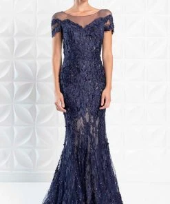 Alexander By Daymor - 1274 Floral Accent Illusion Bateau Mermaid Gown