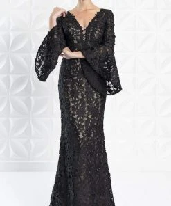 Alexander By Daymor - 1276 Circular Flounce V-Neck Floral Lace Gown