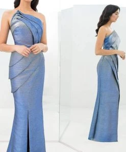 Alexander By Daymor - 1355 Fold Draped Asymmetrical Neck Dress