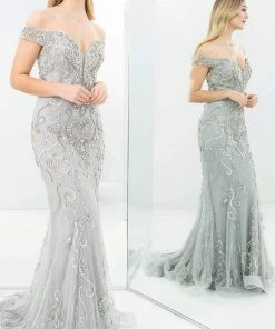 Alexander By Daymor - 1358 Embellished Off Shoulder Sheath Gown 9 Alexander By Daymor - 1358 Embellished Off Shoulder Sheath Gown