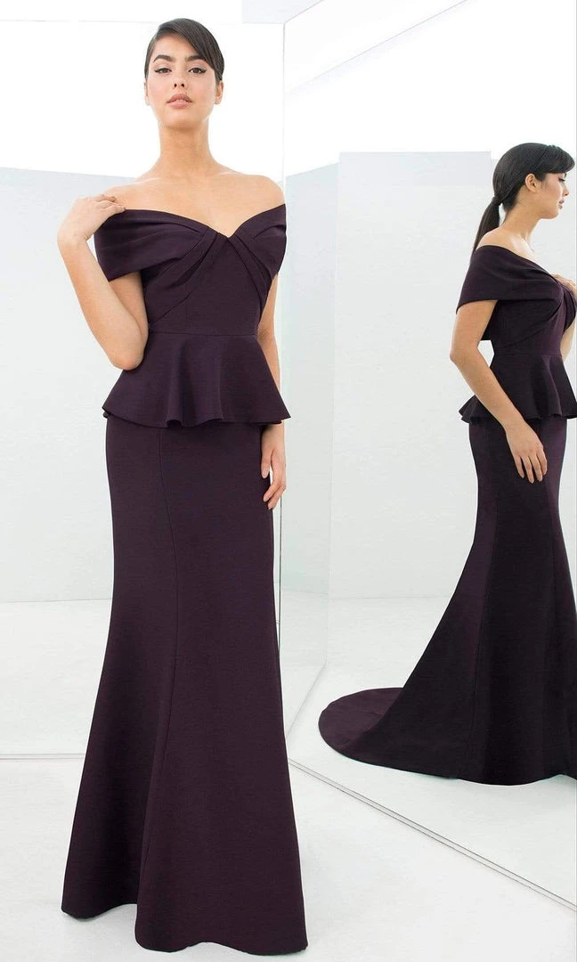 Alexander By Daymor - 1368 Off Shoulder Peplum Long Dress 3 Alexander By Daymor - 1368 Off Shoulder Peplum Long Dress