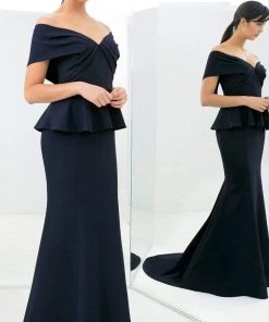 Alexander By Daymor - 1368 Off Shoulder Peplum Long Dress 10 Alexander By Daymor - 1368 Off Shoulder Peplum Long Dress
