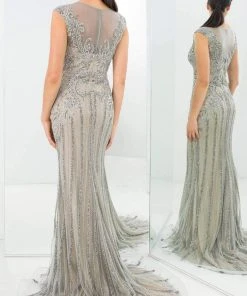 Alexander By Daymor - 1370 Illusion Bugle Beaded Long Dress