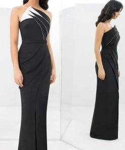 Alexander By Daymor - 1381 Strapless Pleated Sheath Dress With Slit