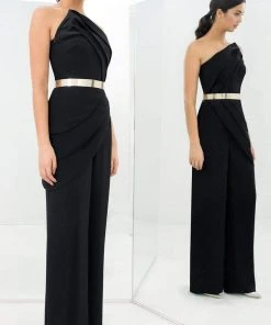 Alexander By Daymor - 1382 Strapless Asymmetric Neck Jumpsuit