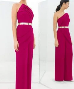 Alexander By Daymor - 1382 Strapless Asymmetric Neck Jumpsuit