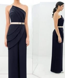 Alexander By Daymor - 1382 Strapless Asymmetric Neck Jumpsuit