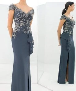 Alexander By Daymor - 1392 Wide V Neck Floral Embroidered Gown