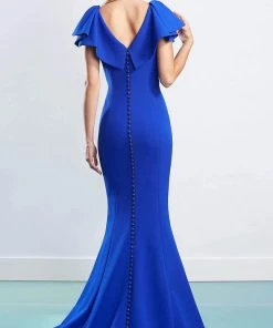 Alexander By Daymor - 1456 Cap Sleeves V-Neck Trumpet Gown With Slit